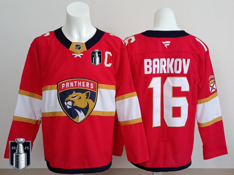 Men 2025 Florida Panthers 16 Barkov Red Fanatics Home Premium NHL Jersey style 3